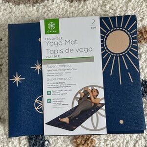 GAIAM Compact Yoga Mat - Navy with Gold Design